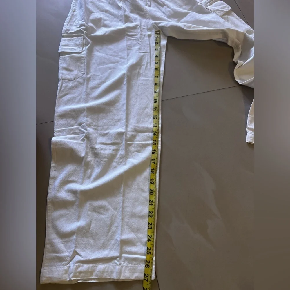 Cargo pants sample Nancy-R women cargo pants white elastic waist tie cotton